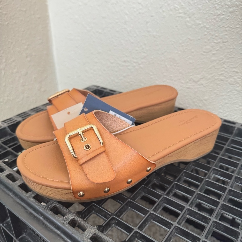 Universal Thread Kora Faux Wood Bottom Sandals in Cognac Sz 8 - Picture 4 of 8